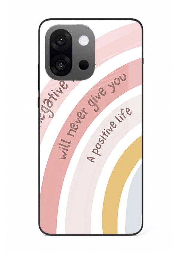Pastel rainbow arc artwork printed on OnePlus 13s glass back cover with cheerful tones.