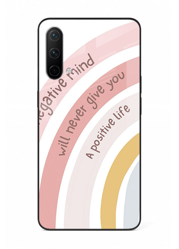 Pastel rainbow arc artwork printed on OnePlus Nord CE 5G glass back cover with cheerful tones.