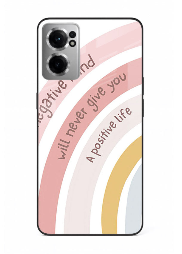 Pastel rainbow arc artwork printed on OnePlus Nord CE2 5G glass back cover with cheerful tones.