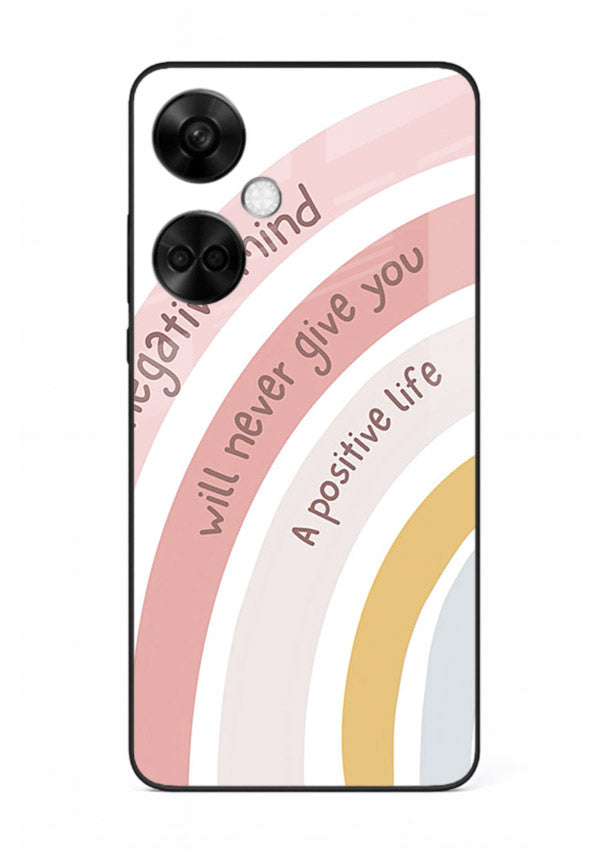 Pastel rainbow arc artwork printed on OnePlus Nord CE3 glass back cover with cheerful tones.