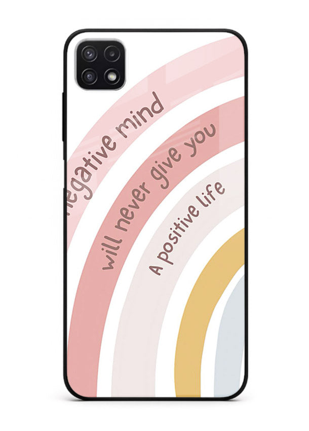 Pastel rainbow arc artwork printed on Samsung F42 5G glass back cover with cheerful tones.