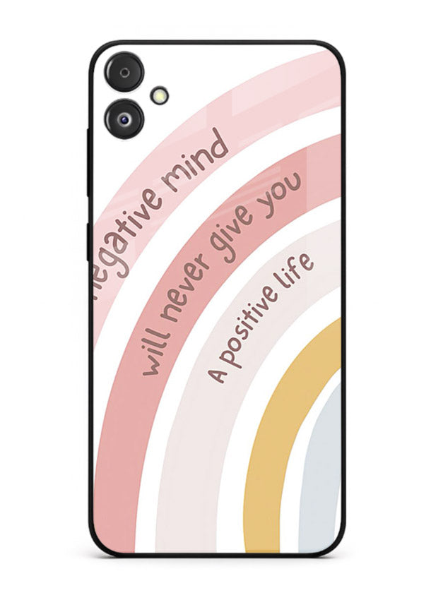 Pastel rainbow arc artwork printed on Samsung F14 5G glass back cover with cheerful tones.