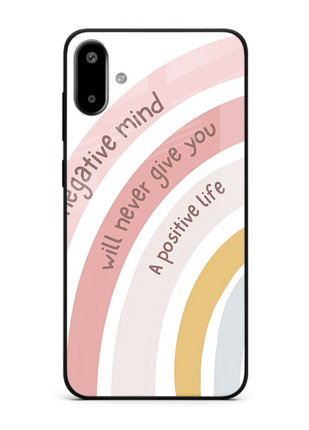 Pastel rainbow arc artwork printed on Samsung F06 5G glass back cover with cheerful tones.