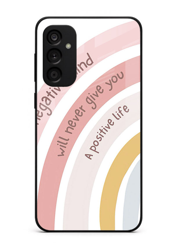 Pastel rainbow arc artwork printed on Samsung F54 5G glass back cover with cheerful tones.