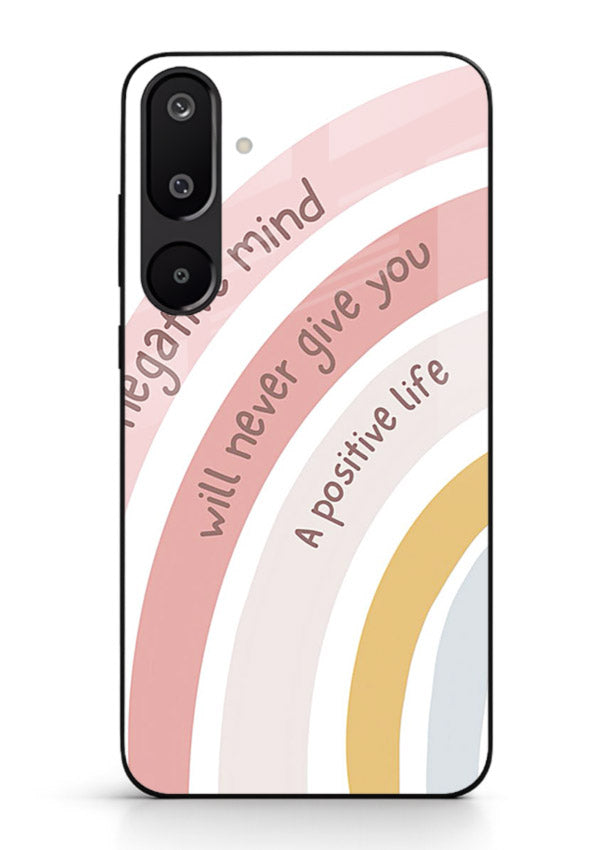 Pastel rainbow arc artwork printed on Samsung M16 5G glass back cover with cheerful tones.