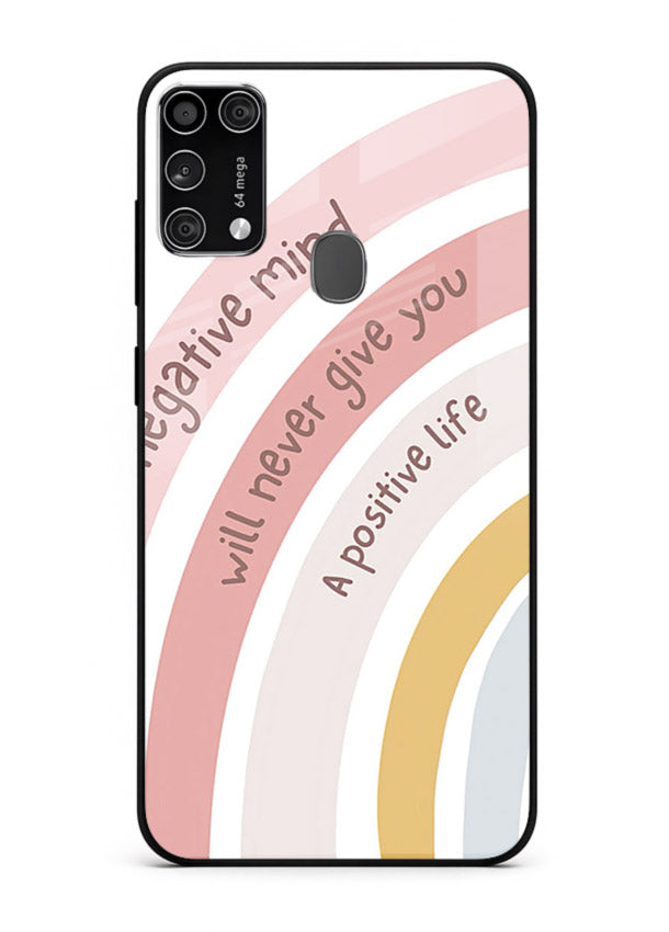Pastel rainbow arc artwork printed on Samsung M31 Prime glass back cover with cheerful tones.