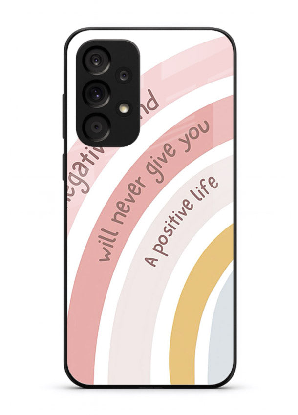Pastel rainbow arc artwork printed on Samsung A23 5G glass back cover with cheerful tones.
