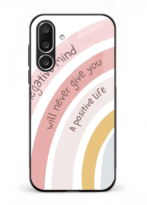 Pastel rainbow arc artwork printed on Samsung M56 5G glass back cover with cheerful tones.