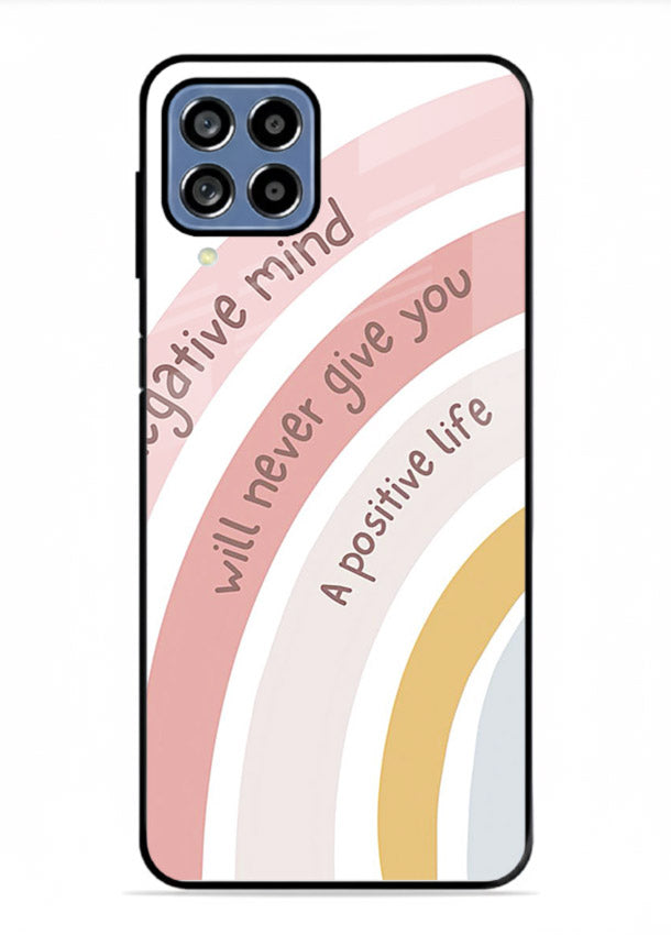 Pastel rainbow arc artwork printed on Samsung F12 5G glass back cover with cheerful tones.