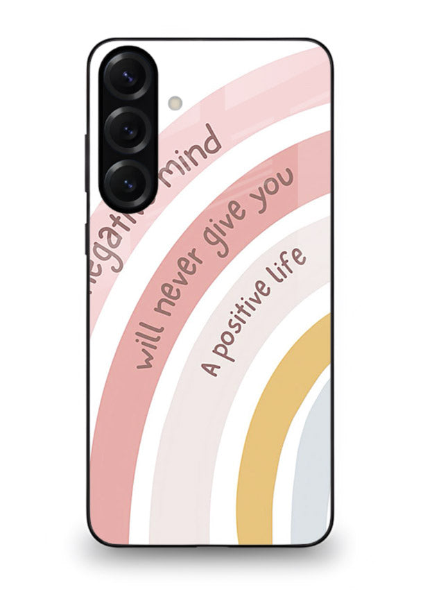 Pastel rainbow arc artwork printed on Samsung M34 5G glass back cover with cheerful tones.