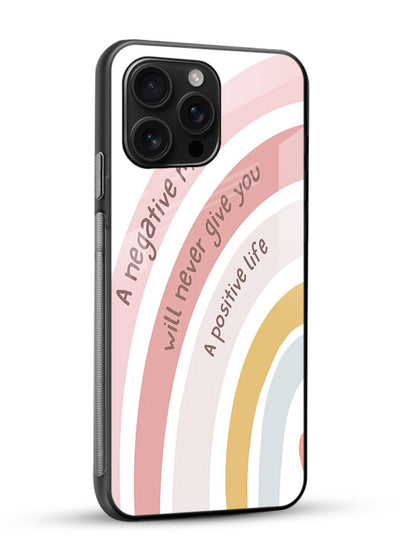 Pastel rainbow arc artwork printed on glossy vibrant premium glass back cover with cheerful tones. - Angle Side