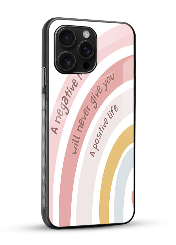 Pastel rainbow arc artwork printed on glossy vibrant premium glass back cover with cheerful tones. - Angle Side