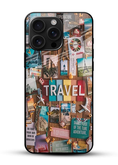 Postcard Travel Wall collage artwork glossy vibrant premium glass back cover - Angle Front