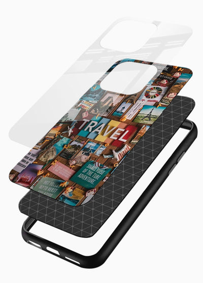 Postcard Travel Wall collage artwork glossy vibrant premium glass back cover - Angle Layers