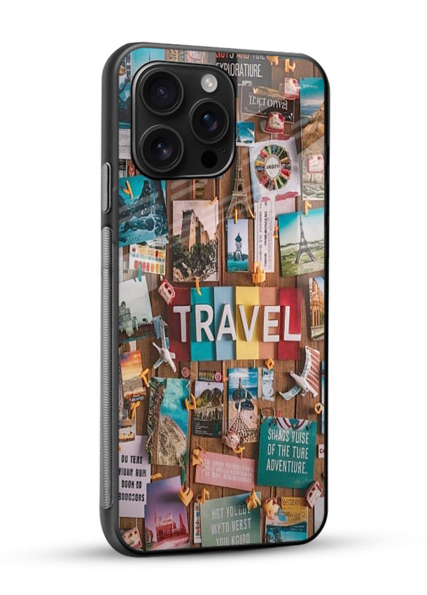 Postcard Travel Wall collage artwork glossy vibrant premium glass back cover - Angle Side