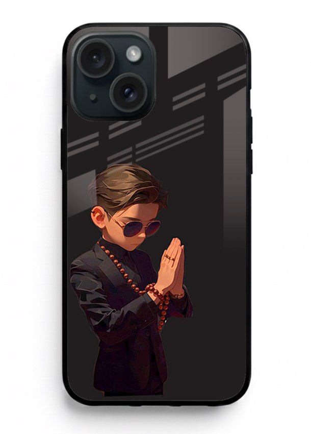 Prayer Boy Shadow reflective silhouette iphone 14 plus glass back cover