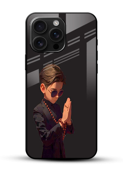 Prayer Boy Shadow reflective silhouette glossy vibrant premium glass back cover - Angle Front