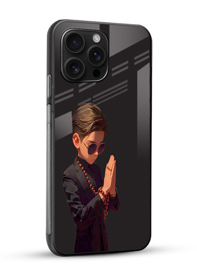 Prayer Boy Shadow reflective silhouette glossy vibrant premium glass back cover - Angle Side