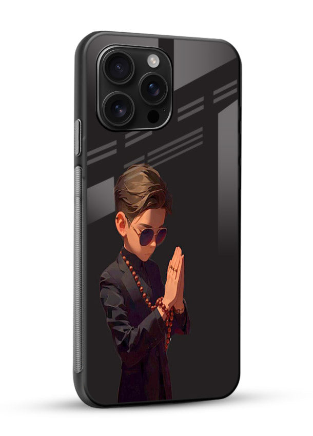 Prayer Boy Shadow reflective silhouette glossy vibrant premium glass back cover - Angle Side
