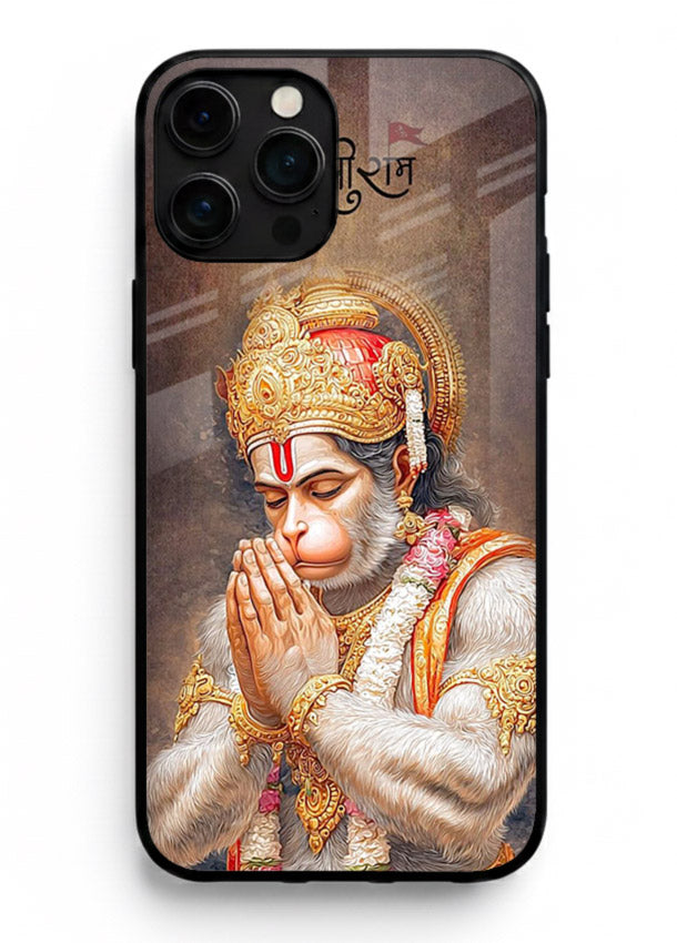 Lord Ram praying devotional art iphone 15 pro max glass bold spiritual case