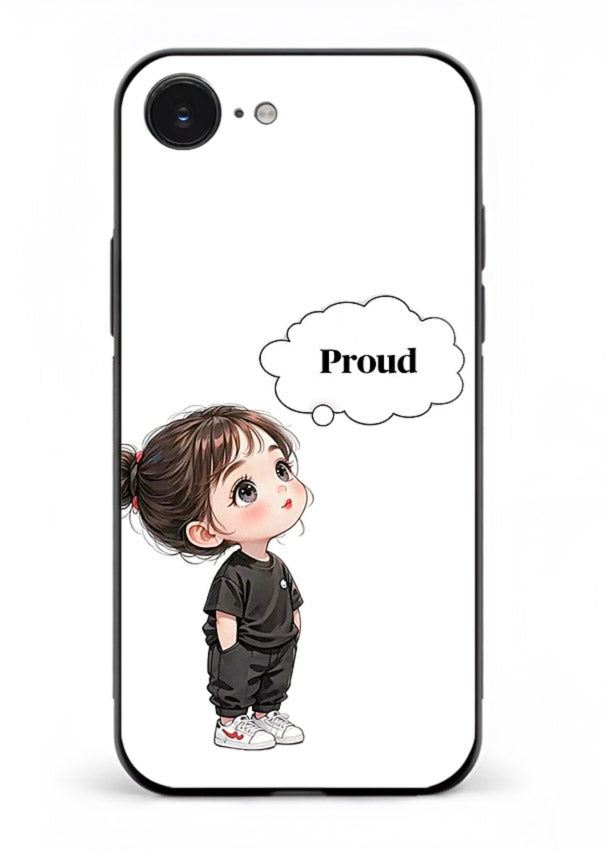 Proud Little Girl cute confident illustration iphone 16e glass back cover