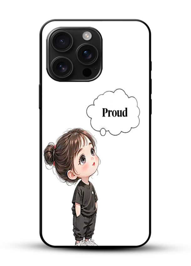 Proud Little Girl cute confident illustration glossy vibrant premium glass back cover - Angle Front
