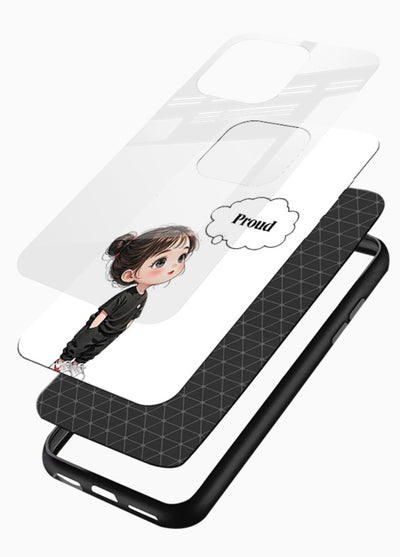 Proud Little Girl cute confident illustration glossy vibrant premium glass back cover - Angle Layers