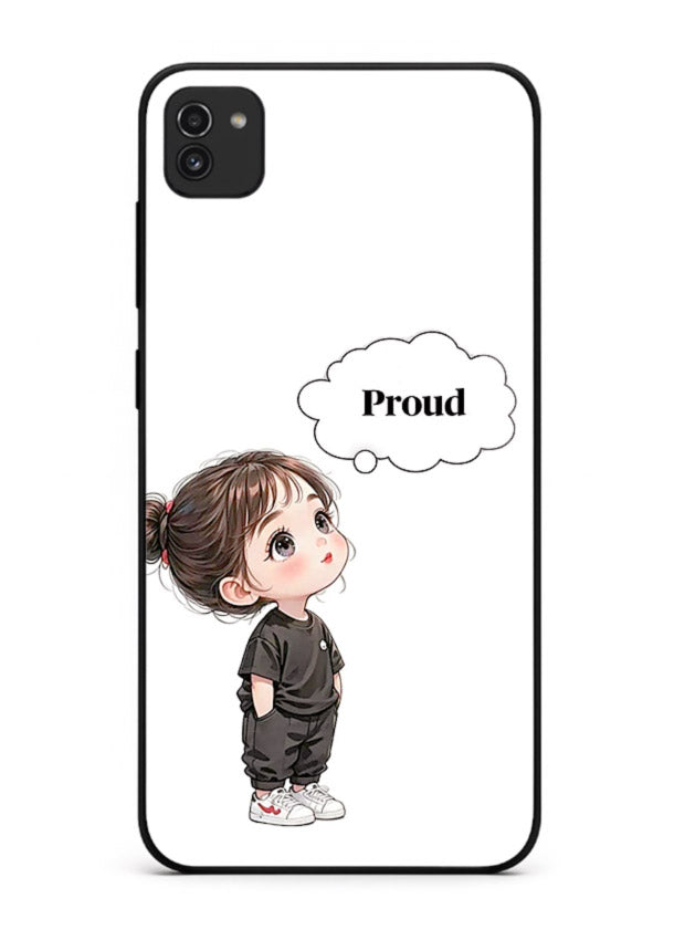 Proud Little Girl cute confident illustration Samsung A03 glass back cover