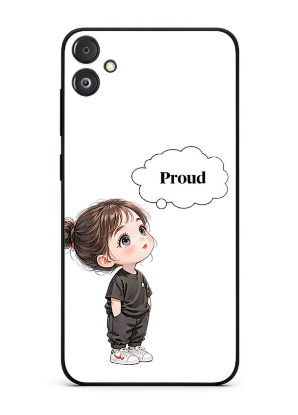 Proud Little Girl cute confident illustration Samsung F04 5G glass back cover
