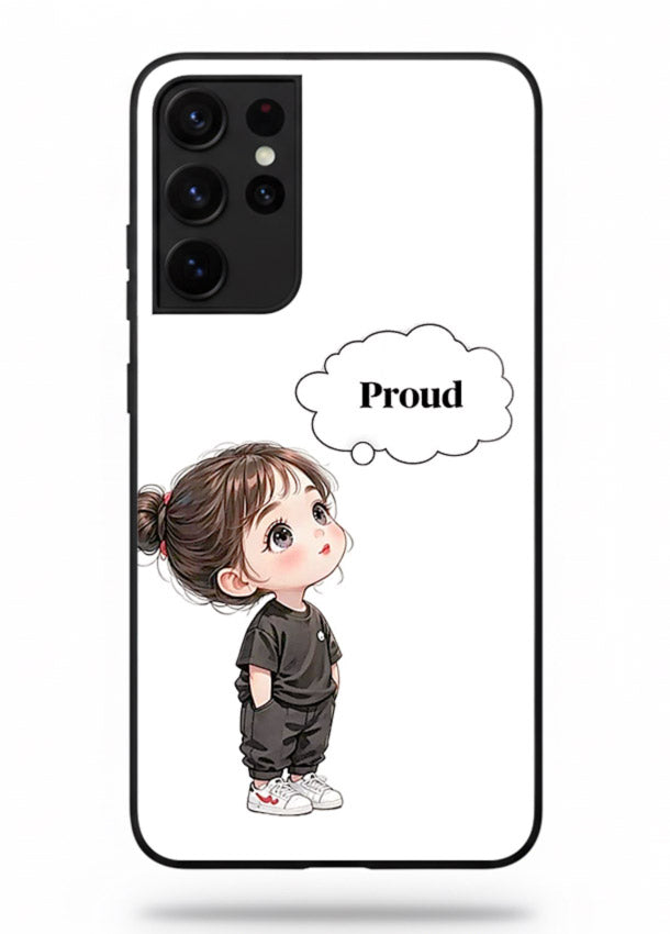 Proud Little Girl cute confident illustration Samsung S21 Ultra glass back cover