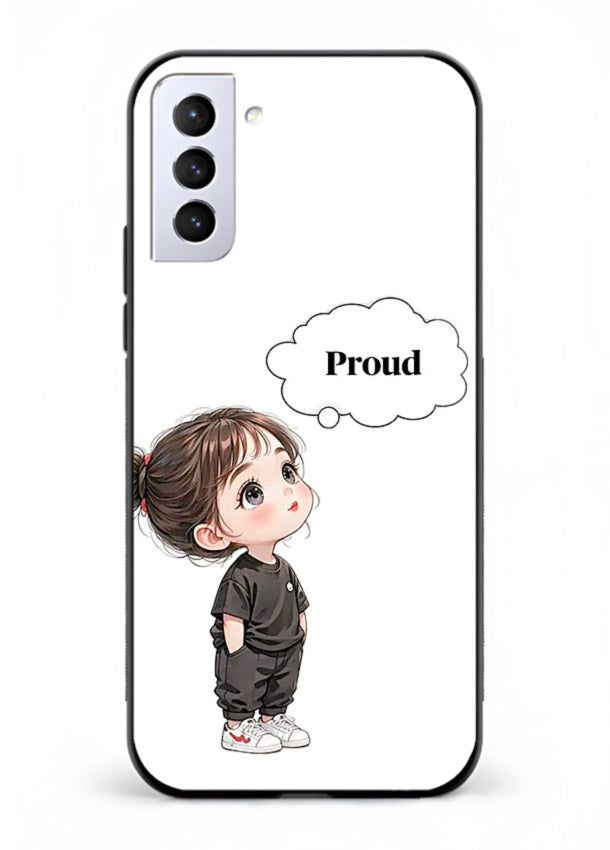 Proud Little Girl cute confident illustration Samsung S21 Plus glass back cover