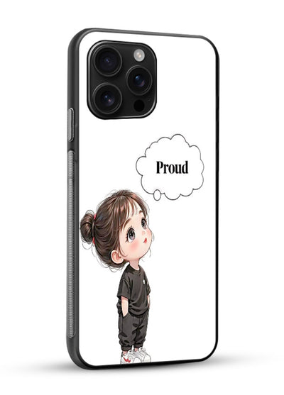 Proud Little Girl cute confident illustration glossy vibrant premium glass back cover - Angle Side