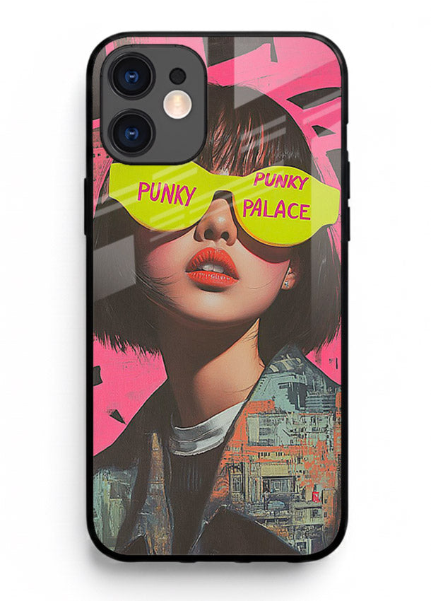Punk Neon Portrait edgy neon artwork iphone 12 mini glass back cover