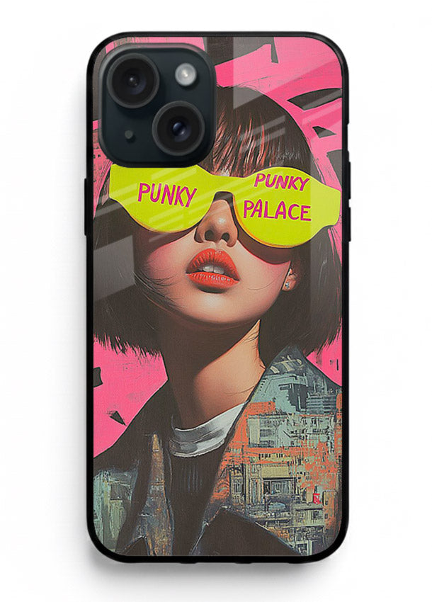 Punk Neon Portrait edgy neon artwork iphone 15 plus glass back cover