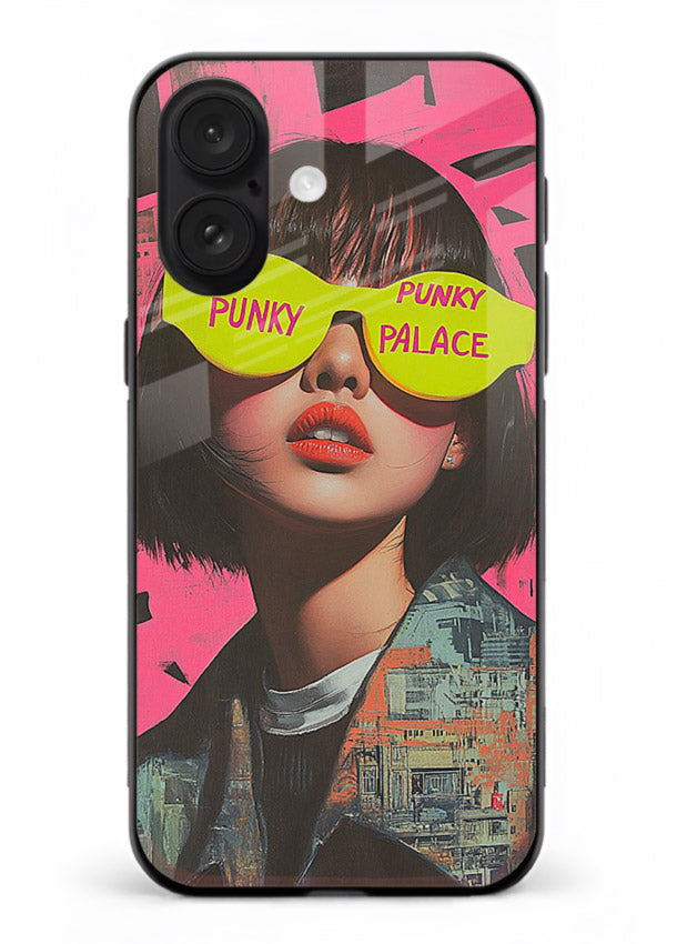 Punk Neon Portrait edgy neon artwork iphone 16 plus glass back cover