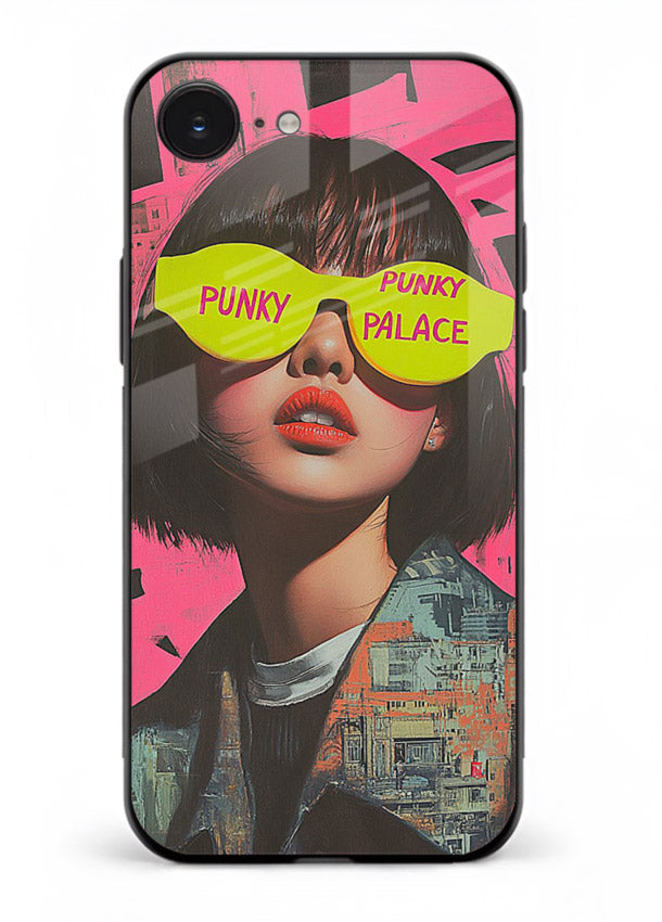 Punk Neon Portrait edgy neon artwork iphone 16e glass back cover