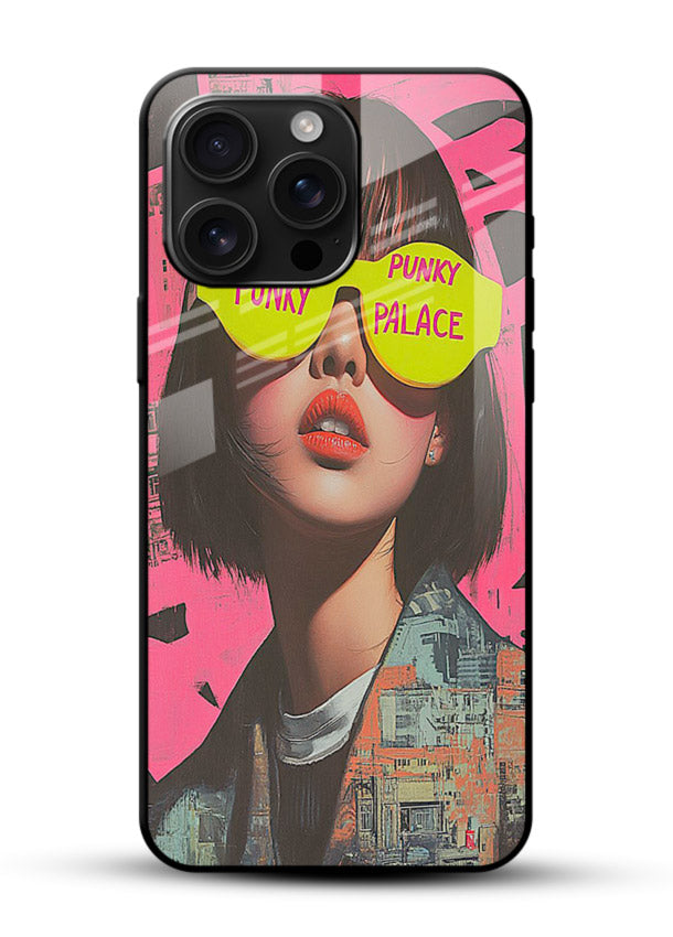 Punk Neon Portrait edgy neon artwork glossy vibrant premium glass back cover - Angle Front