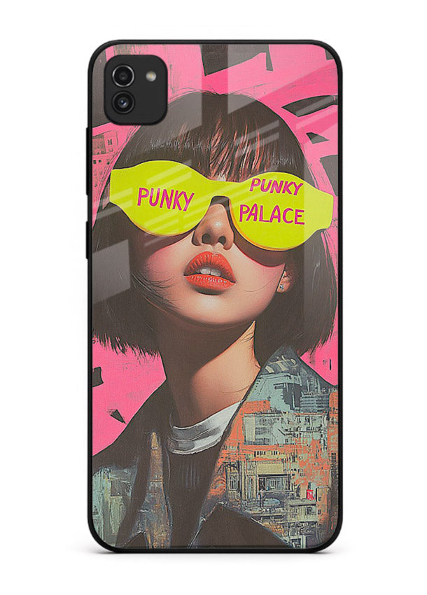 Punk Neon Portrait edgy neon artwork Samsung A03 glass back cover