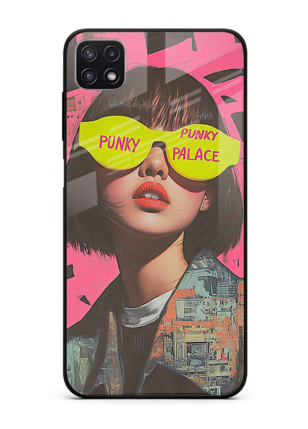 Punk Neon Portrait edgy neon artwork Samsung A22 5G glass back cover