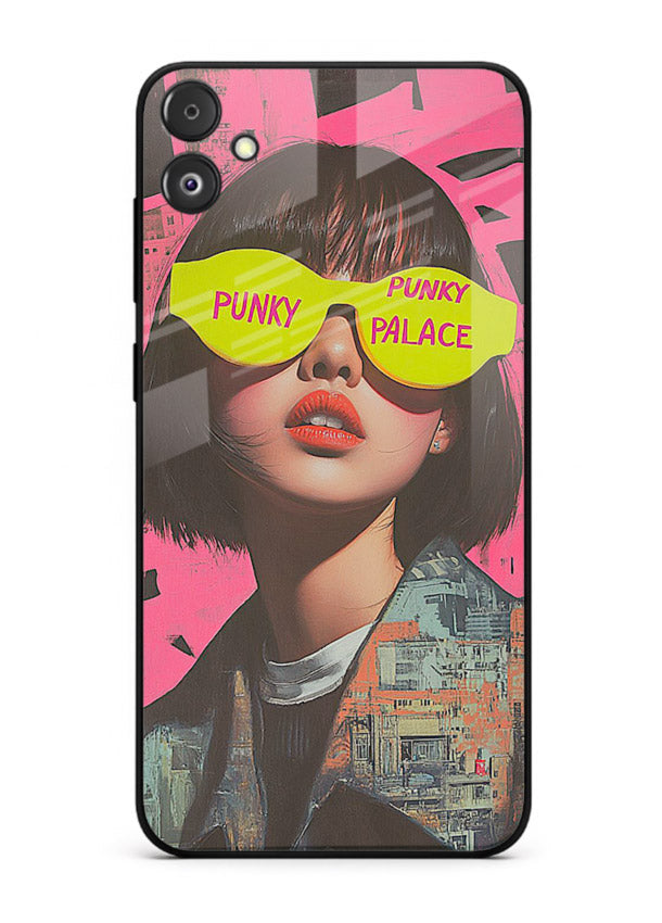 Punk Neon Portrait edgy neon artwork Samsung F04 5G glass back cover