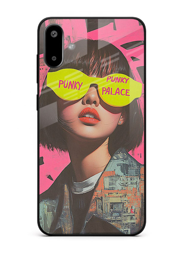 Punk Neon Portrait edgy neon artwork Samsung F06 5G glass back cover