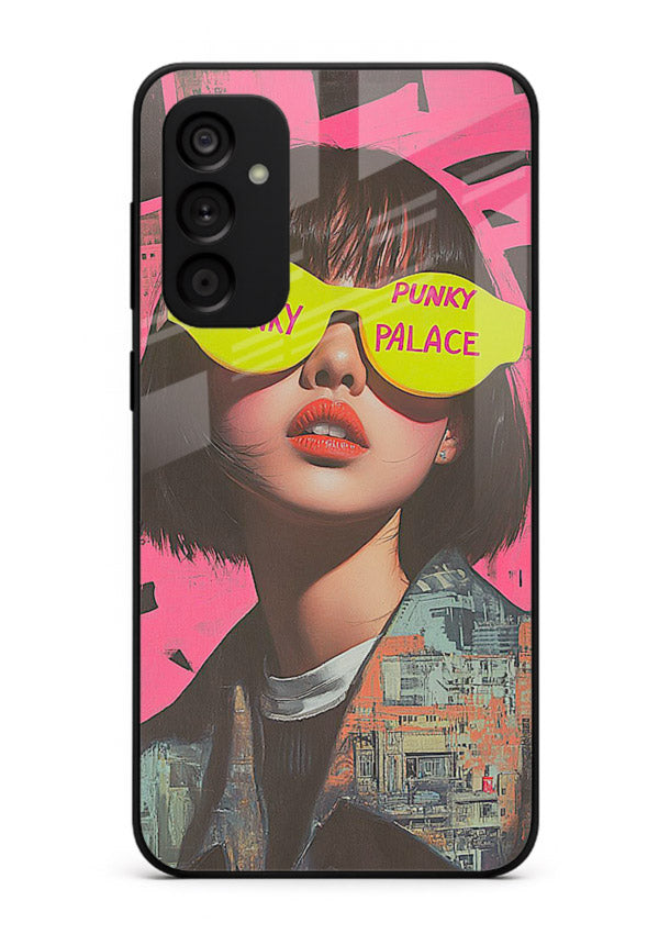 Punk Neon Portrait edgy neon artwork Samsung F15 5G glass back cover