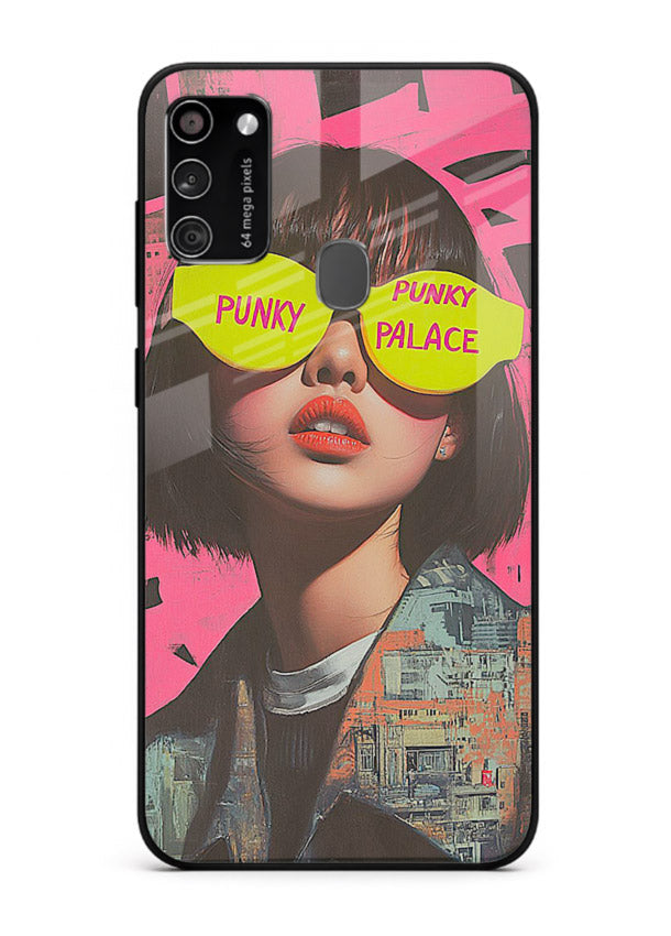 Punk Neon Portrait edgy neon artwork Samsung M30s glass back cover