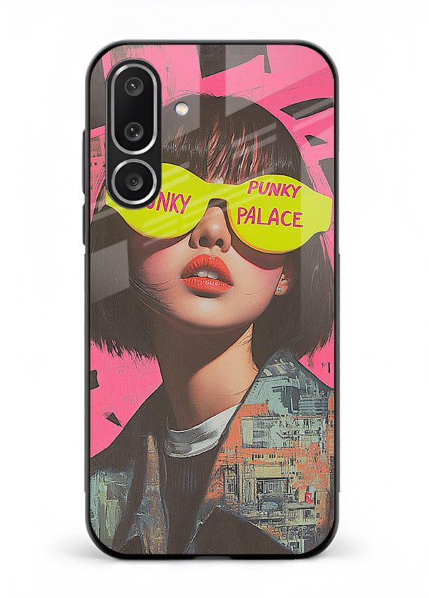 Punk Neon Portrait edgy neon artwork Samsung M56 5G glass back cover