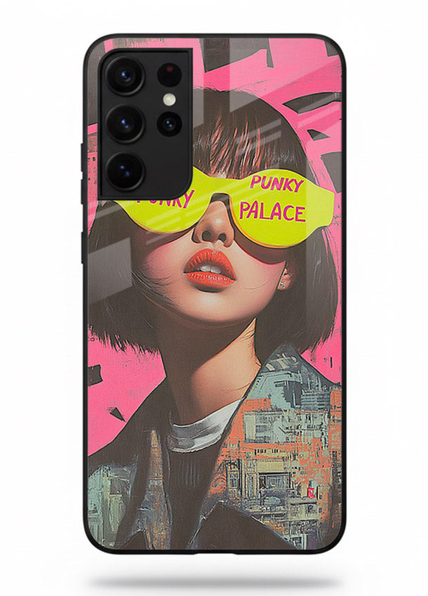 Punk Neon Portrait edgy neon artwork Samsung S21 Ultra glass back cover