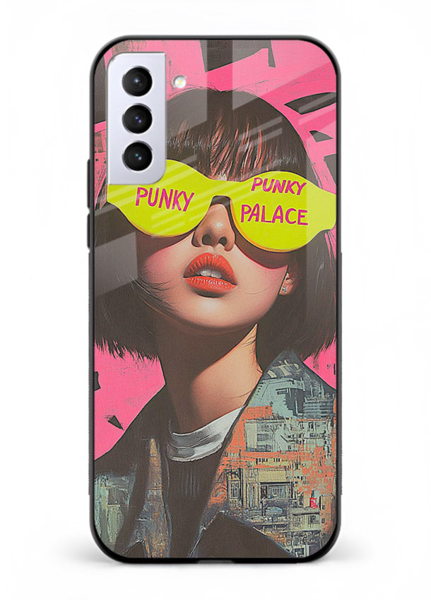 Punk Neon Portrait edgy neon artwork Samsung S21 FE glass back cover