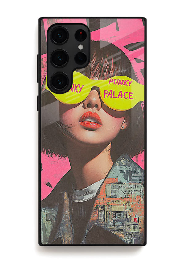 Punk Neon Portrait edgy neon artwork Samsung S23 Ultra glass back cover