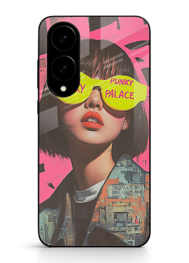 Punk Neon Portrait edgy neon artwork Samsung S25 Edge glass back cover