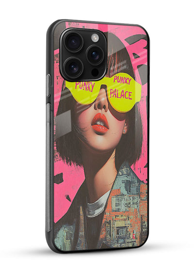 Punk Neon Portrait edgy neon artwork glossy vibrant premium glass back cover - Angle Side