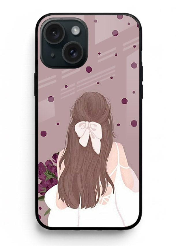 Purple Bow Girl cute portrait illustration iphone 14 glass back cover